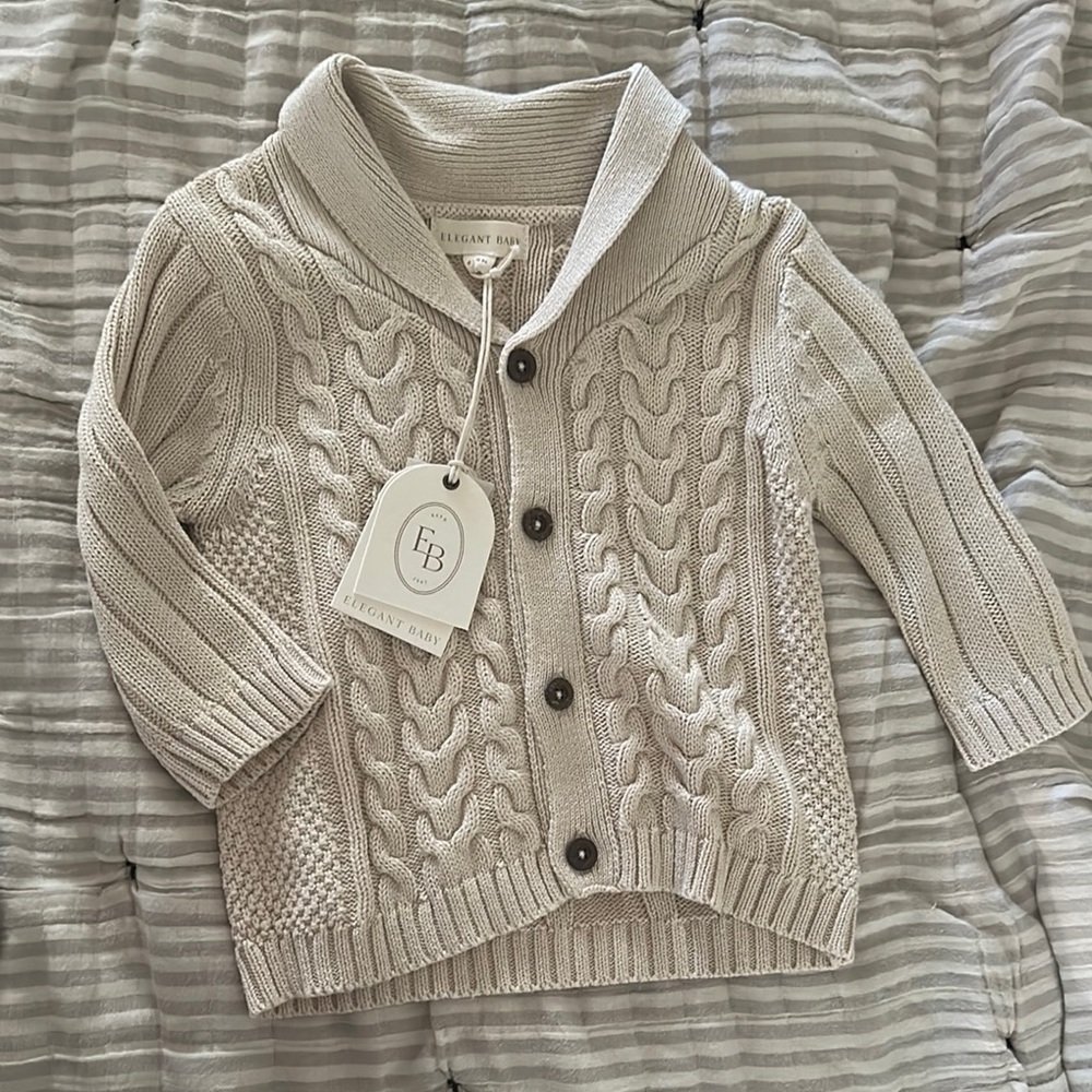 Cream Cable Knit Jacket with Shawl Collar